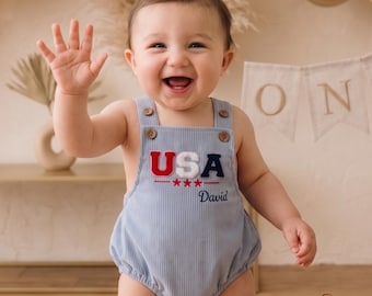 Personalized USA Baby Romper, First Birthday Outfit,Cake Smash Photoshoot, Patriotic Bubble Romper,Baby Shower Gift,4th of July Baby Clothes
