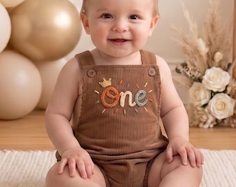 Tutina personalizzata per il primo compleanno, completo con ricamo "One", tutina in velluto a coste per neonato, completo per il servizio fotografico "Cake Smash", completo per il compleanno del bambino