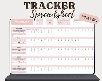 Simple Bible Reading Tracker Spreadsheet , Pink Digital Bible Planner , Christian Google Sheets
