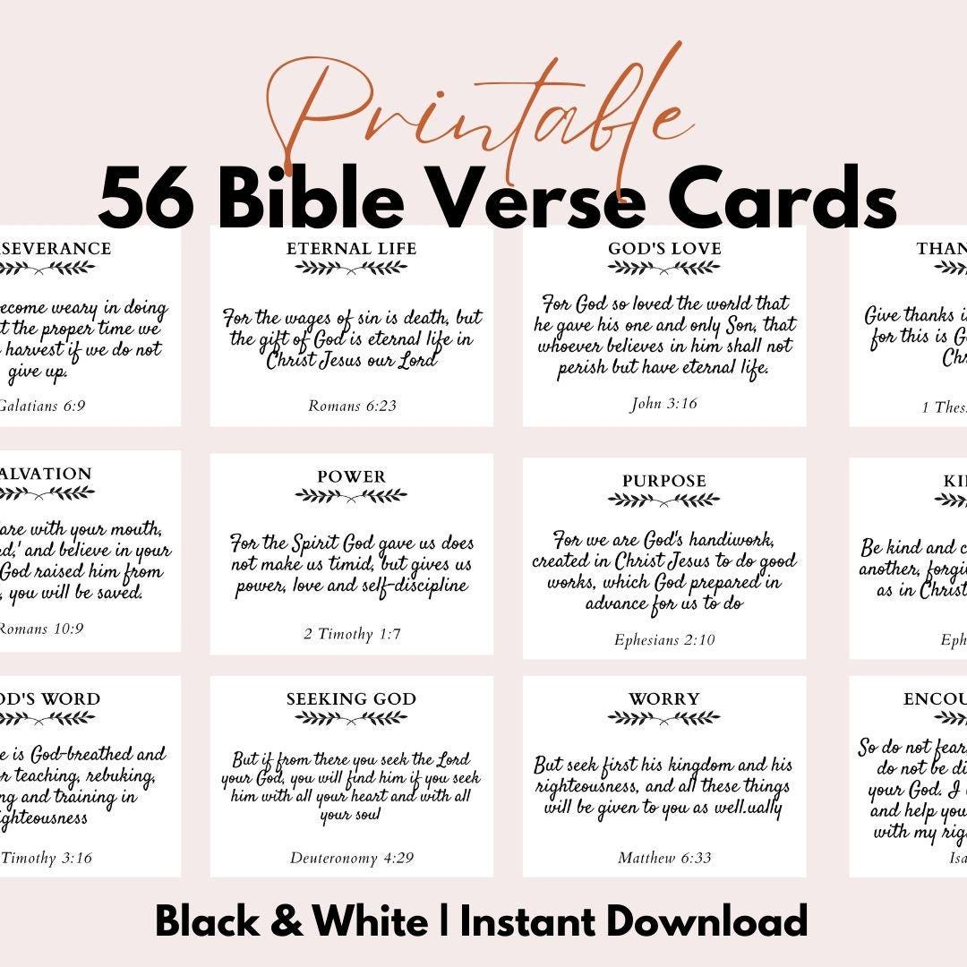 56 Bible Verse Cards Printable PDF | Scripture Card | Black & White ...