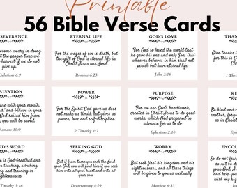 56 Bible Verse Cards Printable PDF |  Scripture Card | Black & White Christian Memory Verses
