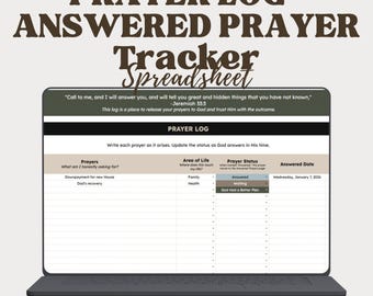 Prayer Log & Answered Prayer Tracker – Google Sheets | Christian Spiritual Journal Spreadsheet | Faith-Based Digital Planner