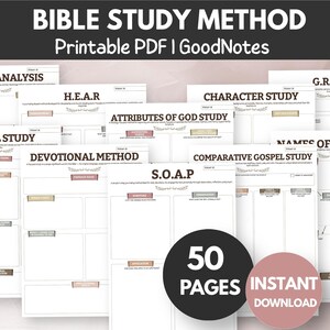 50 Bible Study Methods Bundle – SOAP, HEAR, Inductive (PDF, GoodNotes)