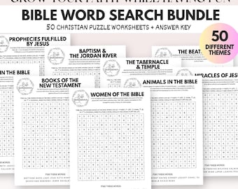 Bible Word Search Bundle – 50 Christian Puzzles | Bible Study Activity | Sunday School, Kids & Youth