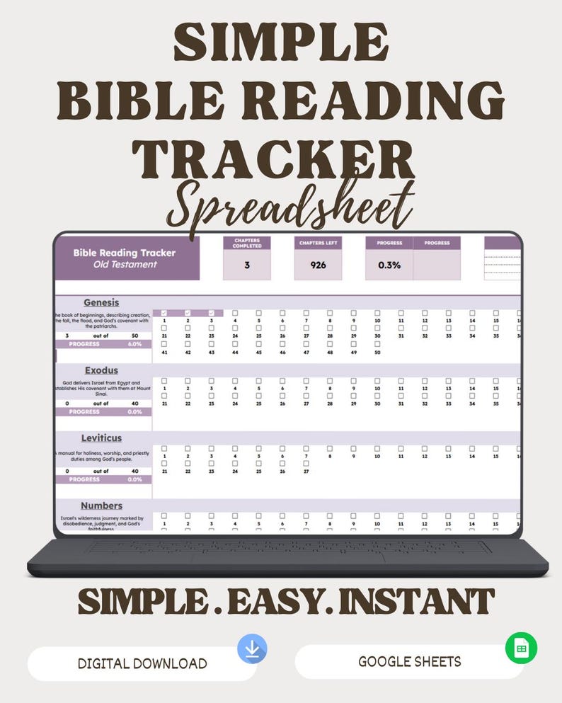 Bible Reading Tracker for Google Sheets | Digital Bible Planner ...