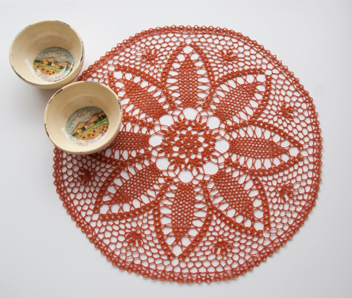 Crochet Doily tabletop decor lace centerpiece rust harvest Etsy