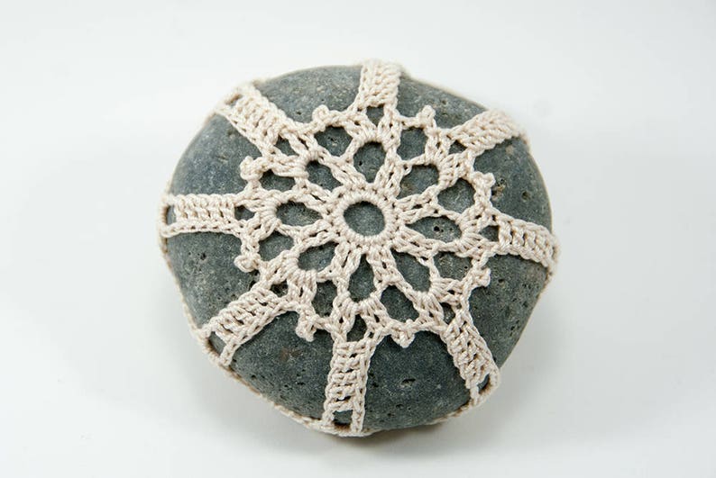 Crochet Stone Pattern, DIY, Lace Stone Cover Pattern, Rock Cozy Pattern, Two Small Stones, Beach house decor, Tabletop decor, bowl element image 6