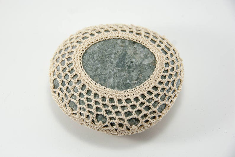 Crochet Stone Pattern, DIY, Lace Stone Cover Pattern, Crochet Rock Pattern, Petals and Leaves, Beach house decor, home decor, bowl element image 9