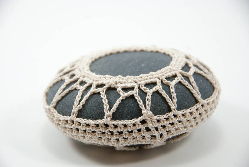 Crochet Stone Pattern, DIY, Lace Stone Cover Pattern, Rock Cozy Pattern, Two Small Stones, Beach house decor, Tabletop decor, bowl element image 4