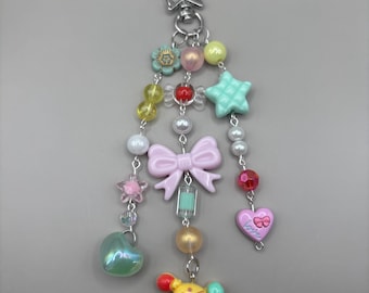 Handmade Pastel Clown Beaded Keychain, Retro Circus Bag Charm, Whimsical Star Heart Accessory