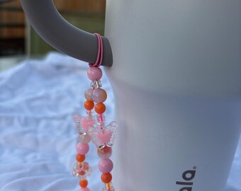 Pink Orange Butterfly Phone/Bottle/Bag Charm Homemade