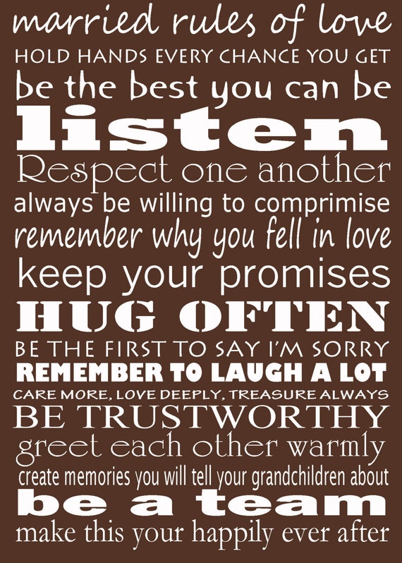 Married rules of love brown 16x20 print housewarming Etsy