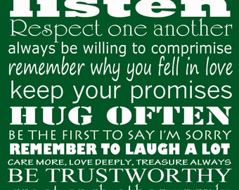 Married rules of love - green 5x7" print gift for new home wedding bridal shower