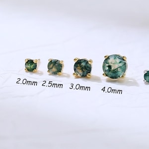 Moss Agate Sterling Silver Earring | Natural Gemstone 14K Gold Plated Conch Stud | Solitaire Helix Cartilage Piercing | Threadless Push Pin