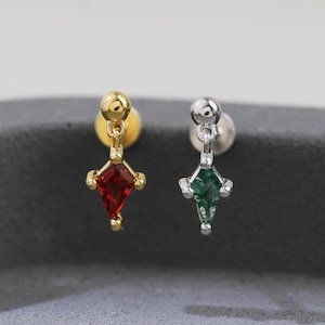 Garnet / Moss Agate Sterling Silver Stud | Screw Flat Back Piercing | Tragus Lobe Cartilage Earring