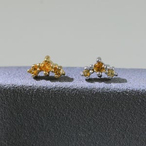 Citrine Climber Flat Back Earring | Sterling Silver Crawler Cartilage Piercing | Birthstone Cluster Helix Lobe Conch Threadless Push Pin