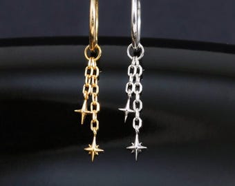 Sterling Silver Polar Star Dangle Chain Charm Attachment | 14K Gold Plated Cartilage Charm Earring | Drop Celestial Helix Conch Piercing