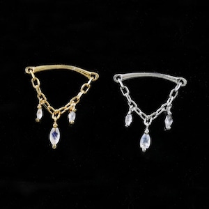 Labradorite Dangle Chain Hidden Helix Earring | Sterling Silver Triple Drop Piercing | Threadless Push Pin | Cartilage Lobe Conch Flat Back