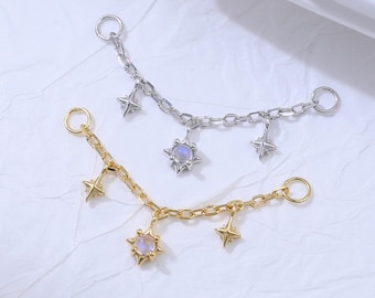 Moonstone Dangle Star Chain Attachment | Sterling Silver Celestial Chain | 14K Gold Plated Nose Helix Cartilage Chain | New Beginning Stone