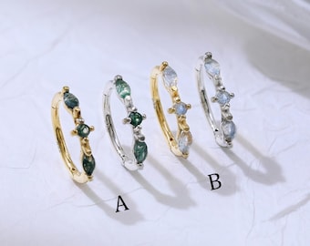 Moss Agate Cartilage Sterling silver Clicker | Labradorite Helix Lobe Conch Hoops | Gemstone Clicker Earrings | Gold Plated Septum Piercings