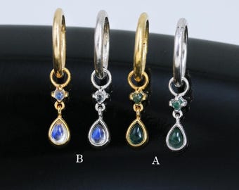 Moss Agate Teardrop Charm Connector | Moonstone Sterling Silver Dangle Cartilage Piercing Charm | Gold Plated Helix Conch Lobe Rook Earring