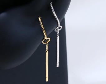 Sterling Silver Long Box Chain Threader Earring: Dangle Helix Cartilage Lobe Tragus Piercing