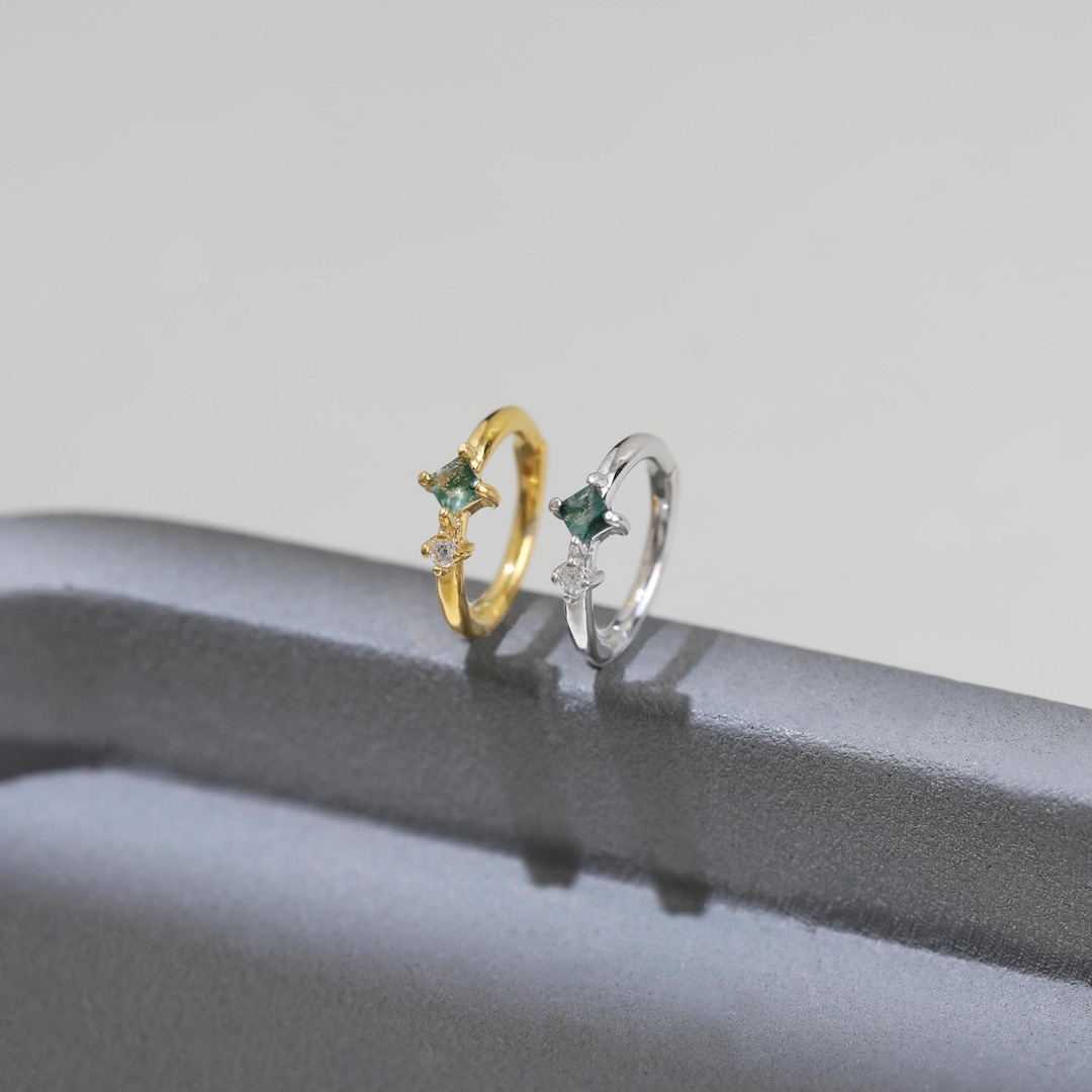 Rook-Clicker-Ohrring aus Moosachat und Moissanit | Septum-Piercing aus ...