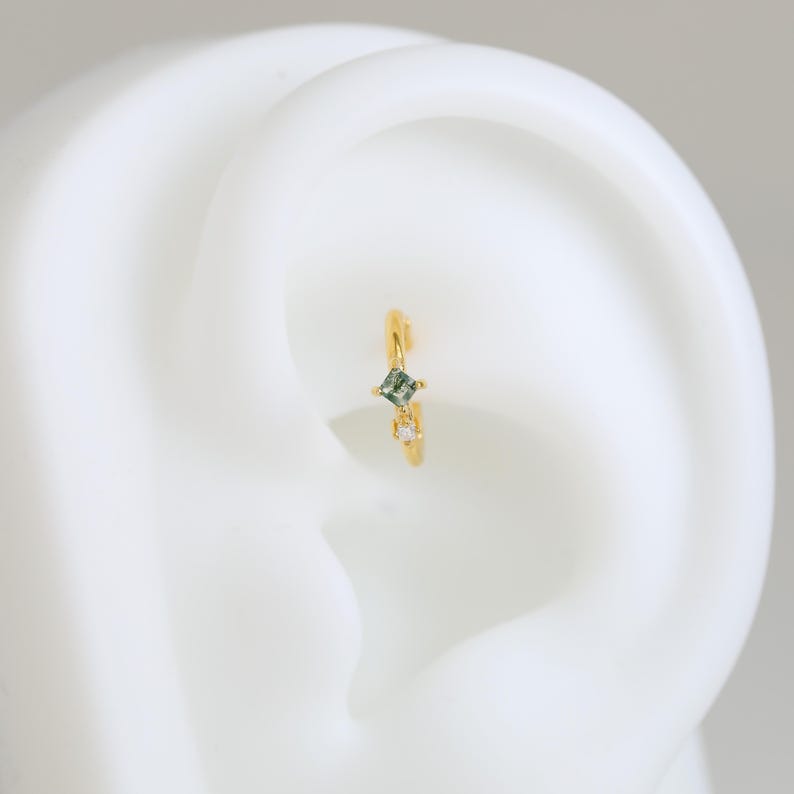 Rook-Clicker-Ohrring aus Moosachat und Moissanit | Septum-Piercing aus ...