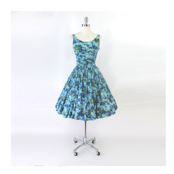 Vintage 50s 60s Floral Fit & Flare Summer Party Dress XS