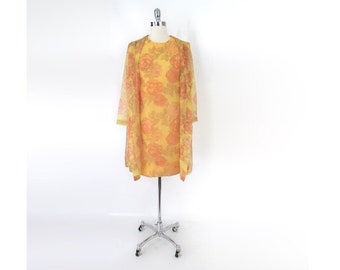 Vintage 60s French Chiffon Floral Dress & Jacket Set