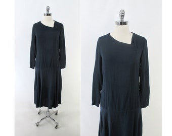 Vintage 20's 30's Navy Blue Rayon Dress S