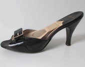 Vintage 50 39 s Balck Gold Buckle Springolator Heels Shoes 8