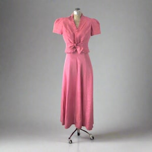 Vintage 40s Pink Gown & Matching Puff Sleeve Bolero XS
