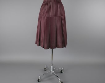 Vintage 70s Burgundy Pinstripe Pleated Polyester Skirt S