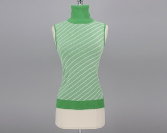Vintage 60s Green Stripe Sleeveless Turtleneck XS
