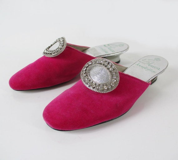 Vintage 60s MOD Pink Velvet Evening Shoes Slippers
