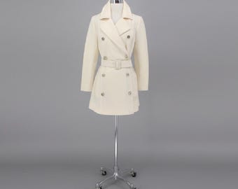 Vintage 70s Cream Double Breasted Cropped Trench Coat Jacket S