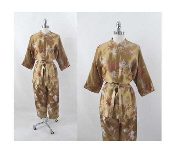 Vintage 60s 50s Alfred Shaheen Hawaiian Gold Satin