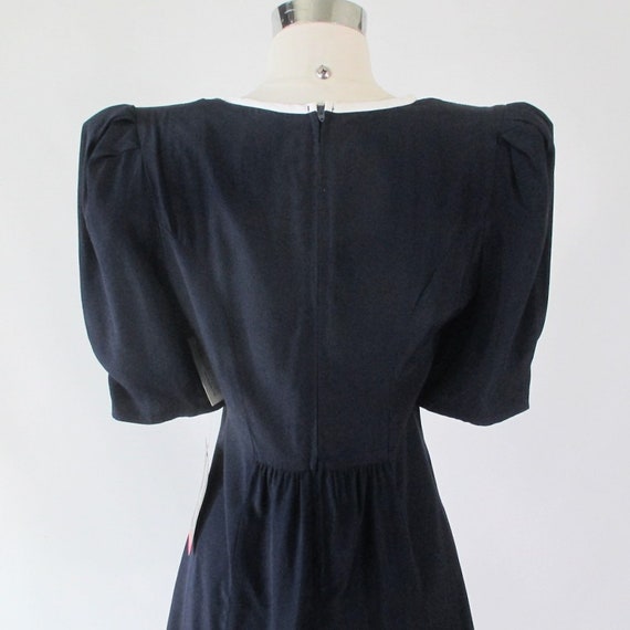 Vintage 80s Navy Puff Sleeve Mini Party Dress NWT… - image 5