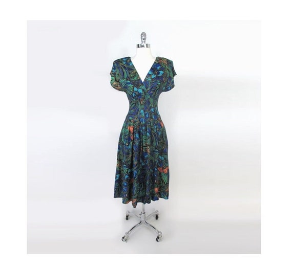 Vintage 80s / 50s Style Floral Full Skirt Day Dre… - image 1