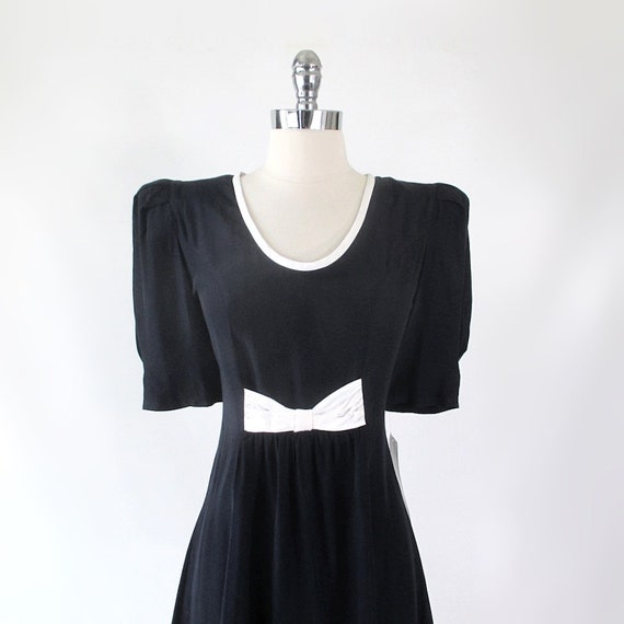 Vintage 80s Navy Puff Sleeve Mini Party Dress NWT… - image 4