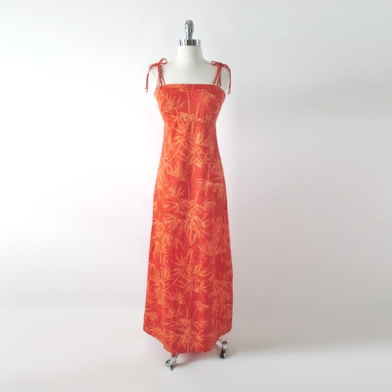 Vintage 70s Tropical Hawaiian Bamboo Orange Maxi … - image 2