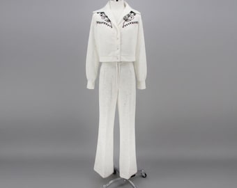Vintage 70s Western Style Embroidered Rickey Jacket Pants Suit S
