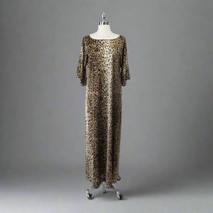 Vintage 70s Claire Sandra Lucie Ann Leopard Nightgown Gown L