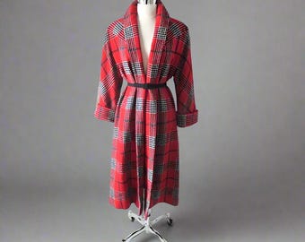 Vintage 50s 40s Plaid Victory Color Swing Coat M L
