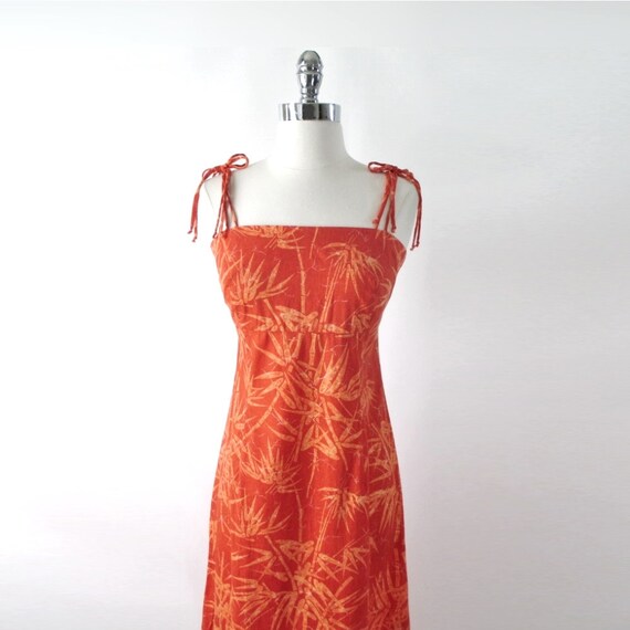 Vintage 70s Tropical Hawaiian Bamboo Orange Maxi … - image 4