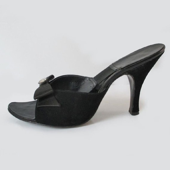 Vintage 50's Black Suede Satin Bow Springolator He