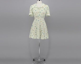 Vintage 70s Fruit Print Mini Dress S Petite