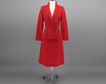 Vintage 70s Red 2 Piece Skirt Suit Set M