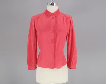 Vintage 50s Salmon Pink Ruffled Blouse Top M